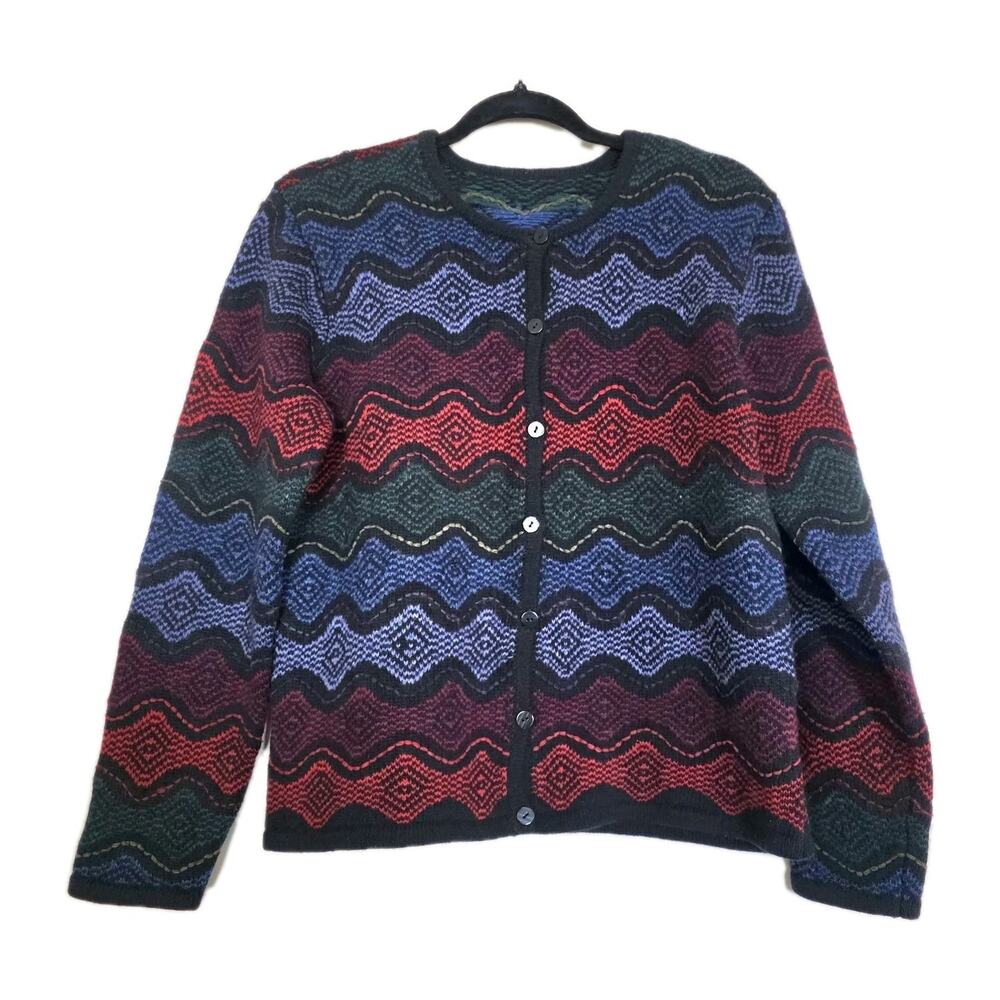 Vintage Multicolor Stripe Geometric Cardigan Sweater Women M Goth Artsy 90s Boho